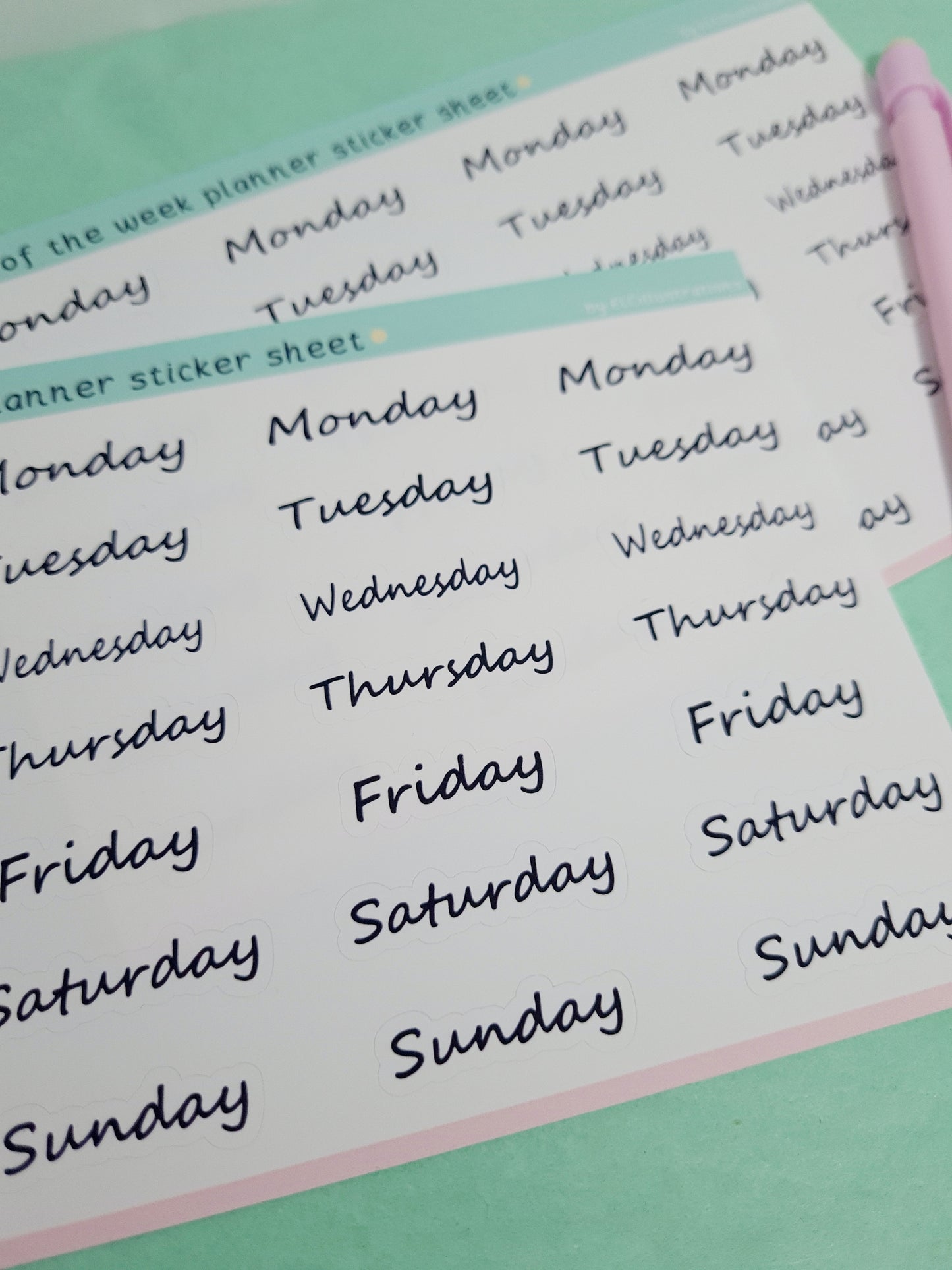 Days of the week sticker sheet