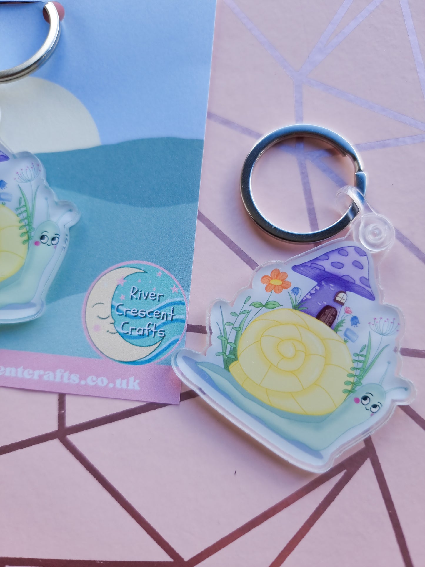 Snail village acrylic keyring