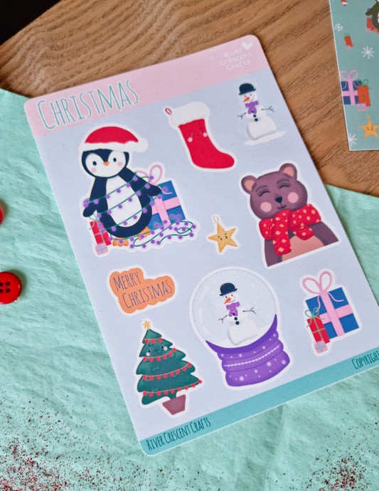 Christmas penguins and friends sticker sheet