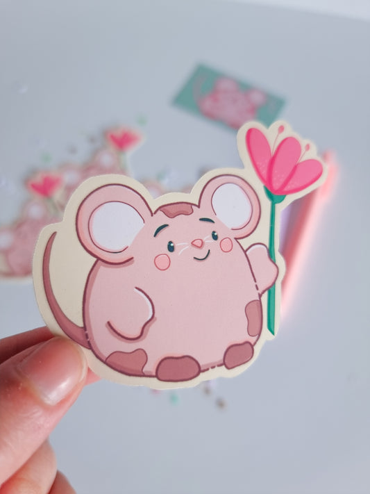 Flower mouse die cut sticker