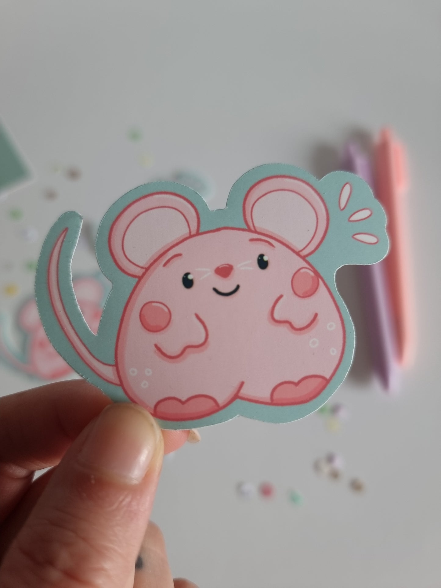 Cute pink mouse die cut sticker