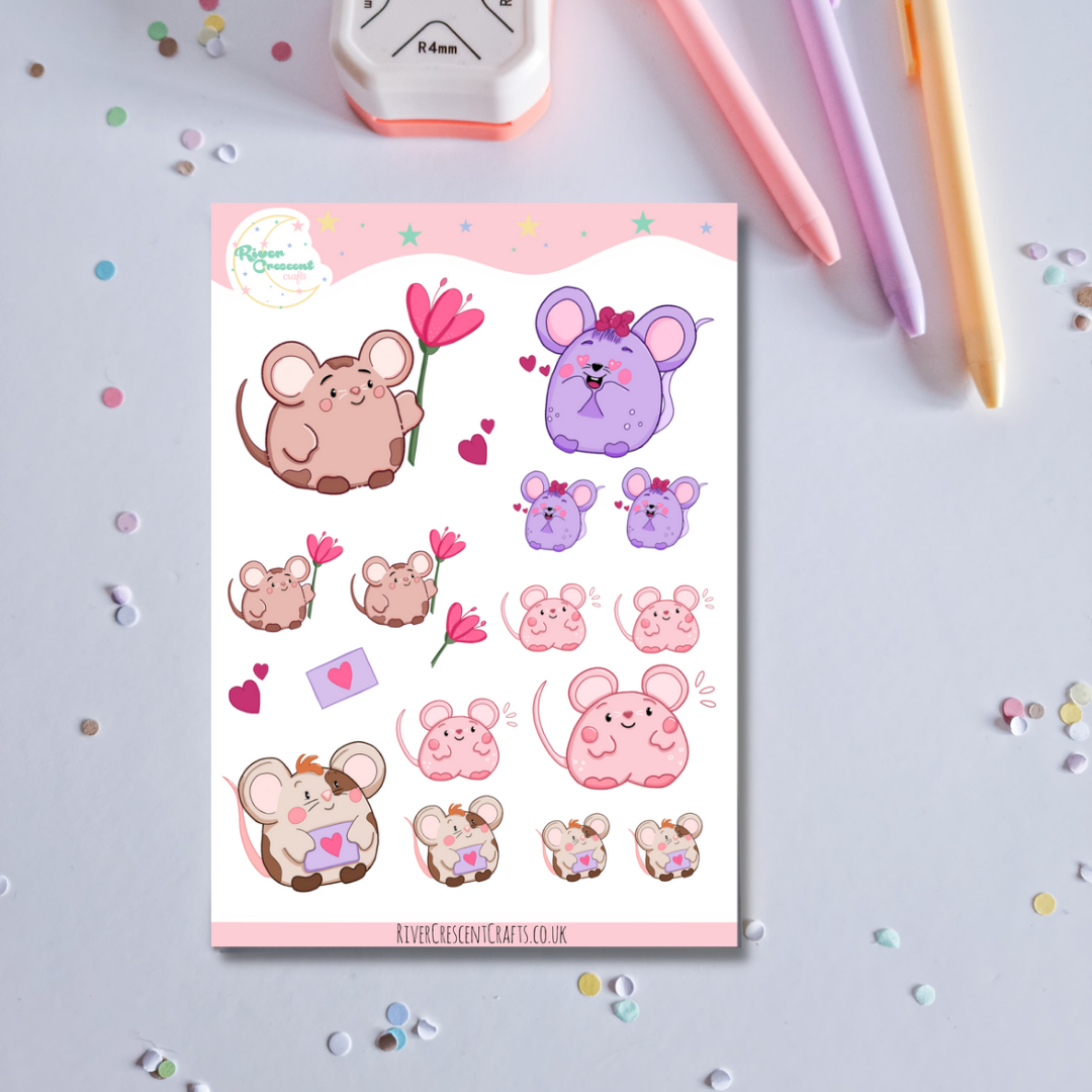 Little love mice sticker sheet