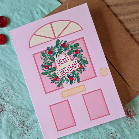 Pink Christmas door card.