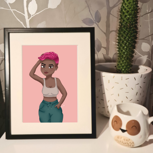 Pink hair girl A5 print