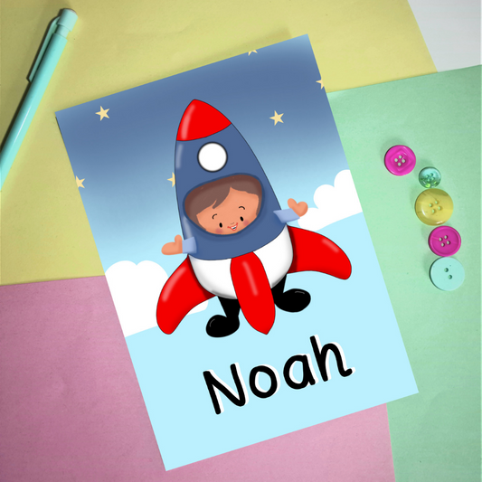 Personalised rocket boy nursery print