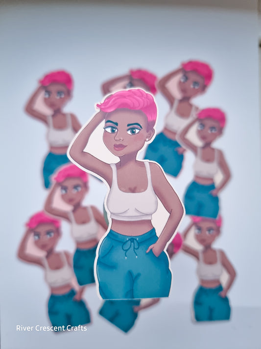 Pink hair girl sticker