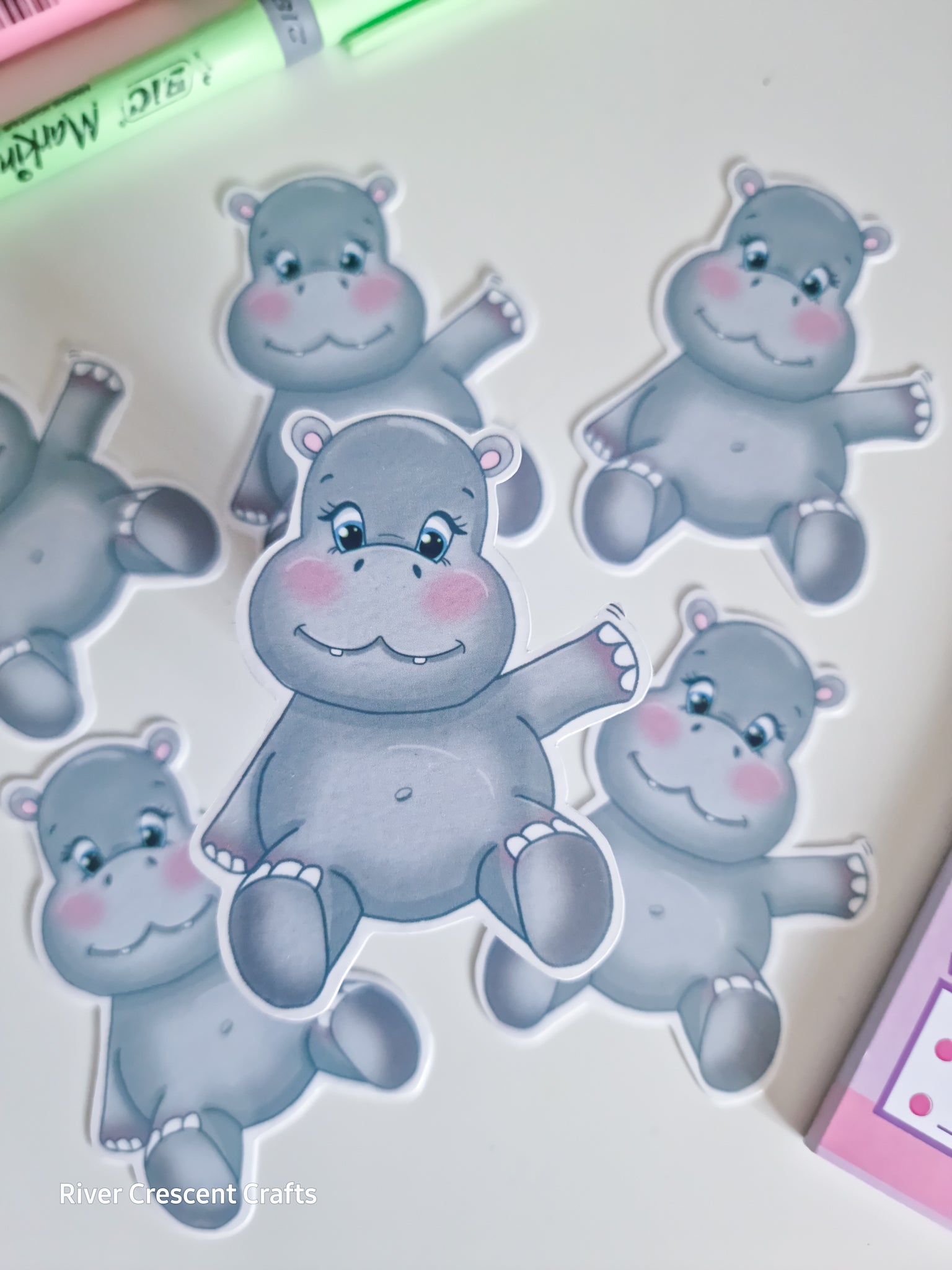 Hallie hippo sticker – RiverCrescentCrafts