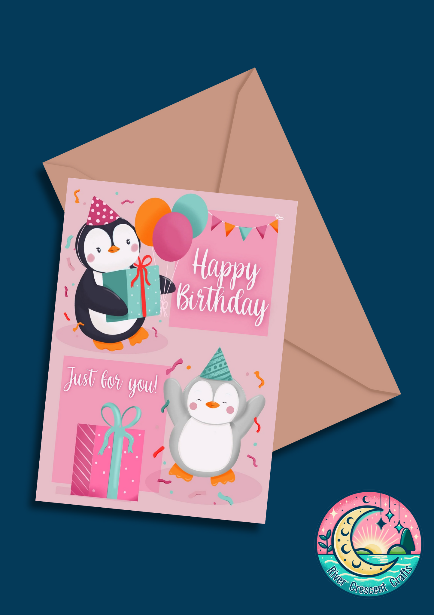 Birthday penguins greeting card