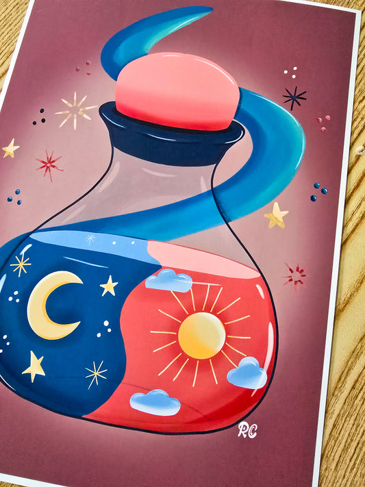 Sun and moon potion bottle art print